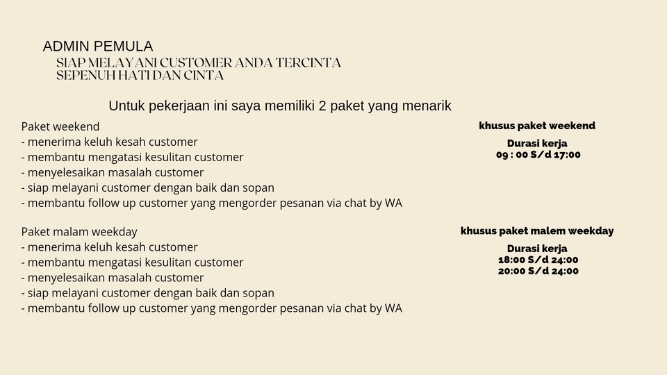Jasa admin online shop: Paket dan Durasi Kerja.
