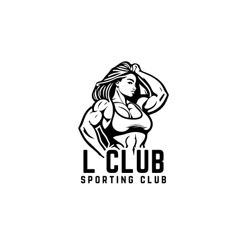 Logo L CLUB Sporting Club dengan gambar wanita berotot