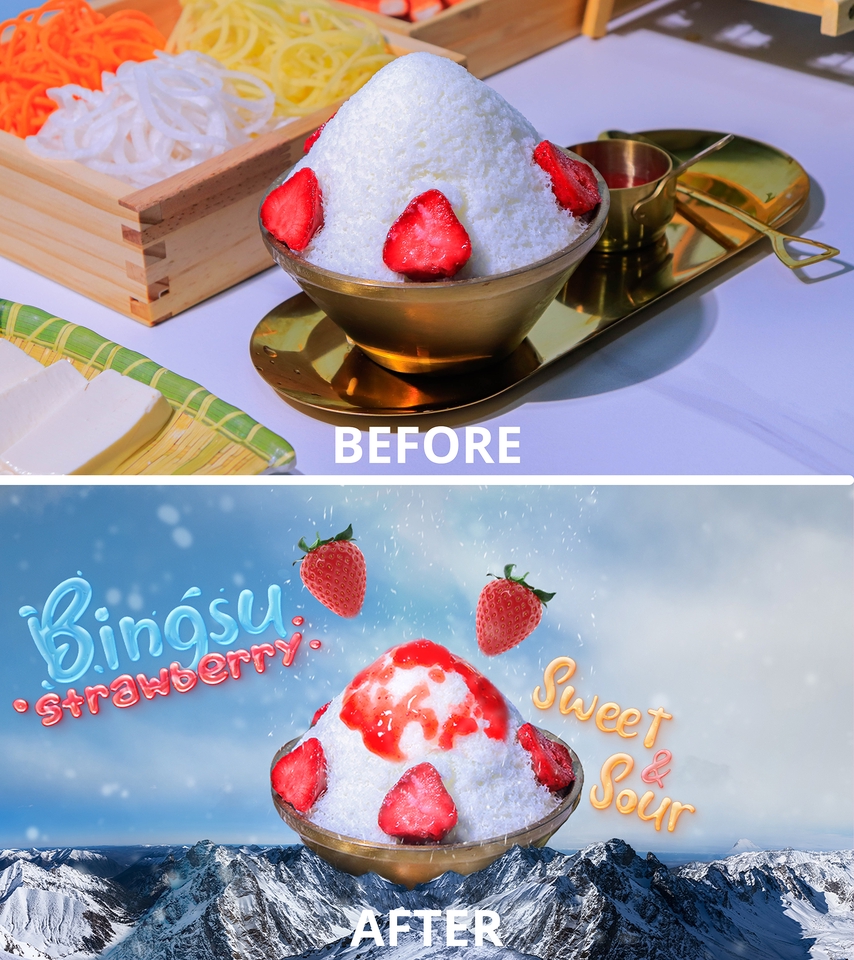 รับถ่ายภาพอาหาร ถ่ายรูป BingSu สตรอว์เบอร์รี่หวานอมเปรี้ยว  ช่างภาพฟรีแลนซ์