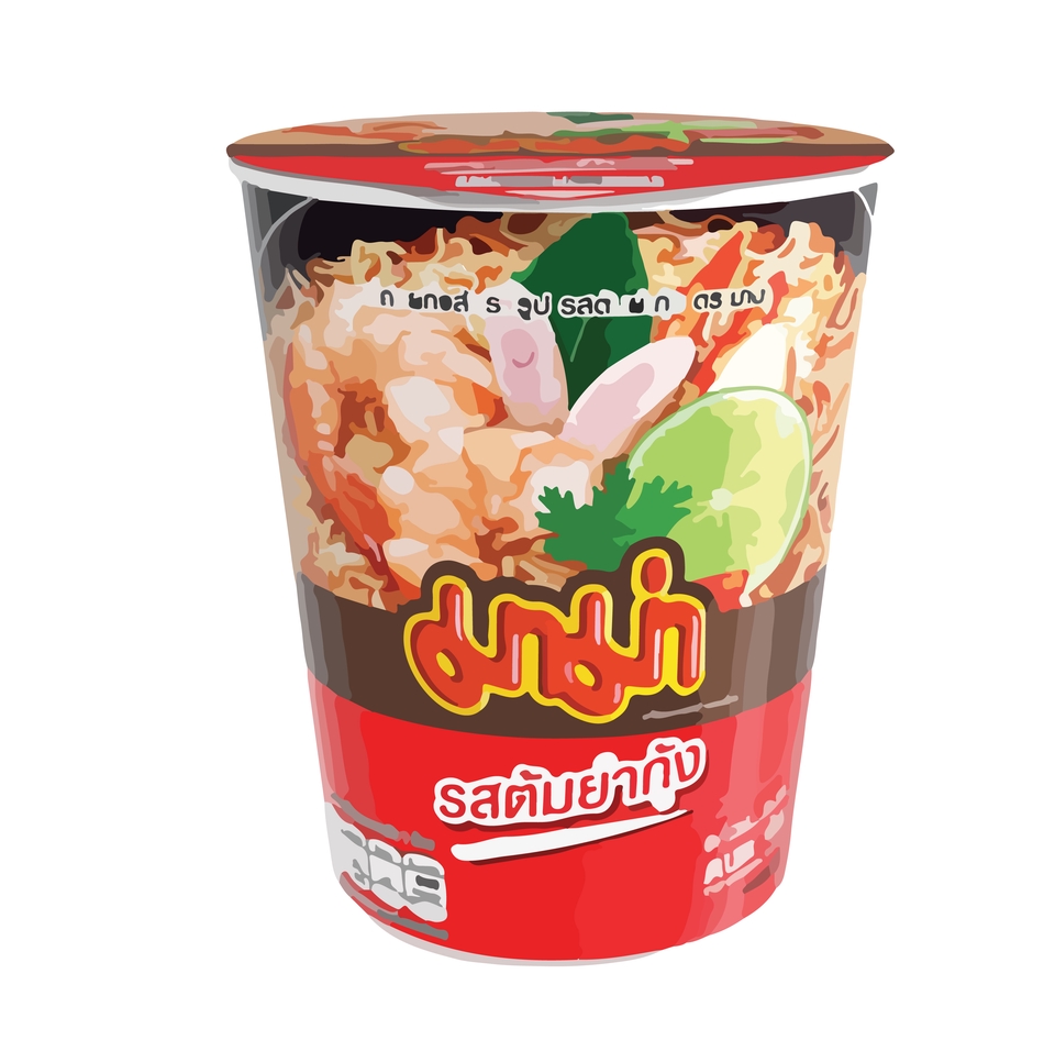 รับวาดรูปภาพประกอบ สินค้า บะหมี่กึ่งสำเร็จรูป รสต้มยำกุ้ง