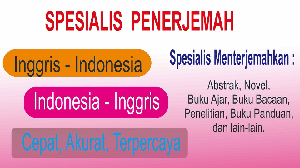Penerjemahan - Spesialis Penerjemahaan dengan Cepat Dan Akurat, Indonesia-Inggris, Inggris-Indonesia - 1