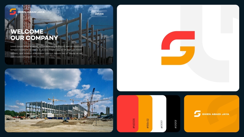 Desain logo perusahaan modern dengan warna kuning dan merah, desain logo dengan tagline "Grewen Abad Jaya".