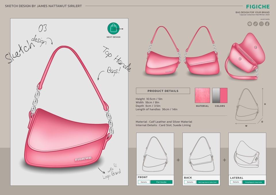 วาด/ออกแบบแพทเทิร์นเสื้อผ้า - รับออกแบบกระเป๋า / ลวดลายบนกระเป๋า Monogram ( Bags Design Accessory / Flat Sketches ) - 22