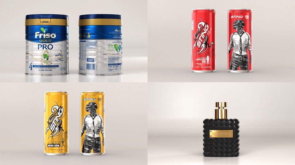 รับปั้นโมเดล 3d สำหรับสินค้า Friso, Sting, น้ำหอม 3d model packshot 3d model