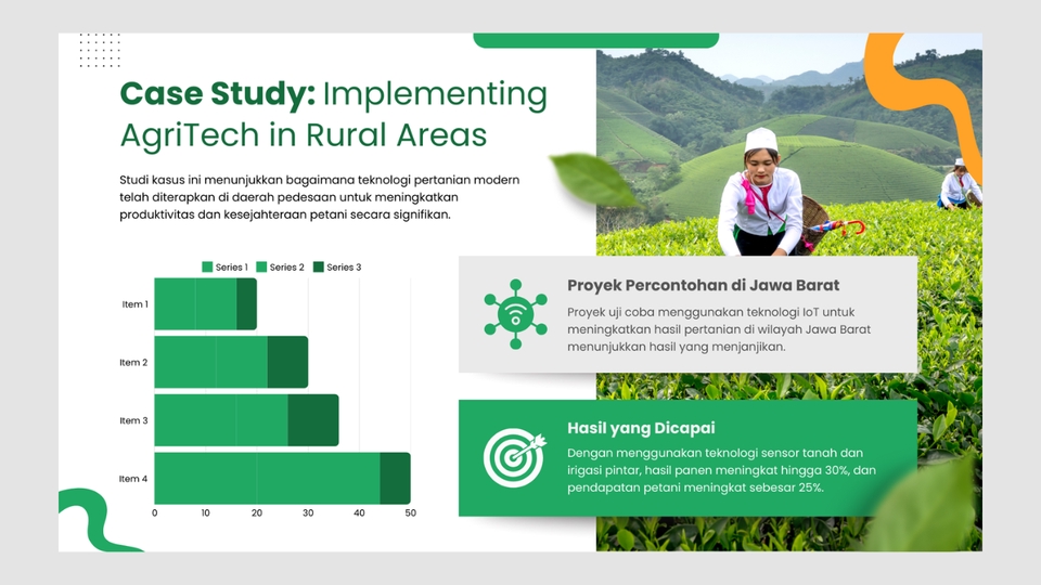 Jasa pembuatan presentasi powerpoint untuk meningkatkan hasil pertanian di area pedesaan menggunakan teknologi AgriTech