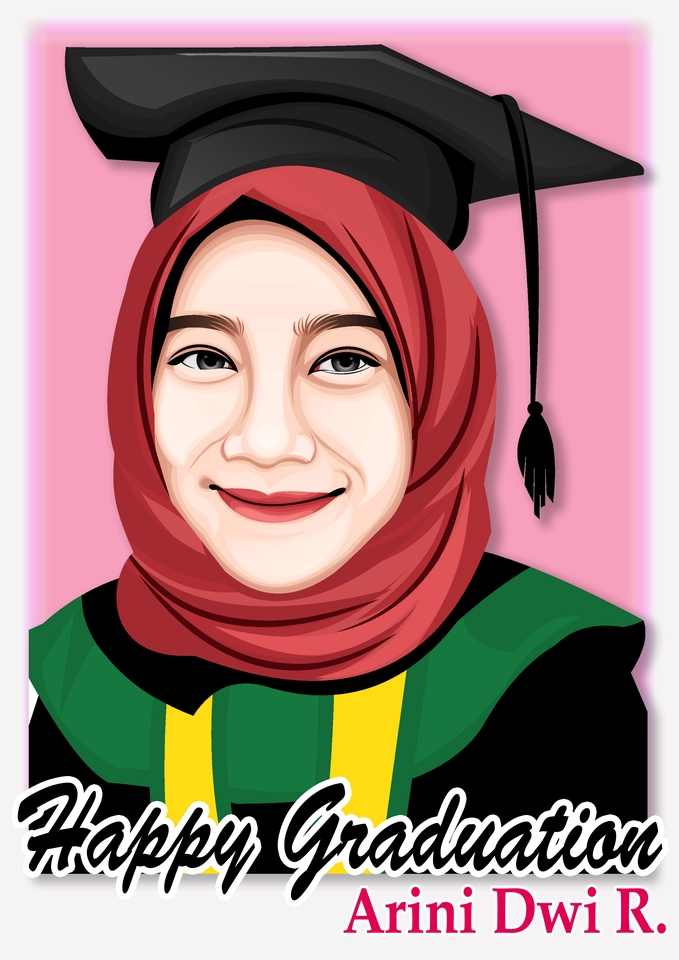 Jasa pembuatan karikatur wajah desain vektor wanita berhijab dengan topi toga, ilustrasi wajah wanita untuk desain karikatur lulusan.