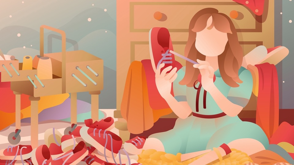 ภาพวาดเวกเตอร์ ผู้หญิงกำลังวาดภาพประกอบ vector ของรองเท้า