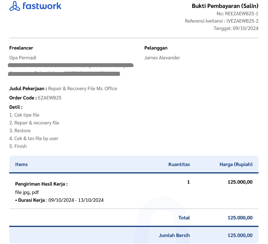 Bukti Pembayaran Jasa IT Support Teknisi Komputer Install Ulang Windows EZAWEB25