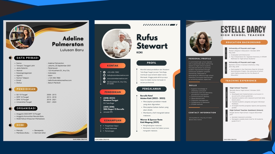 Jasa pembuatan cv unik dan profesional dengan desain menarik dan modern untuk melamar pekerjaan.