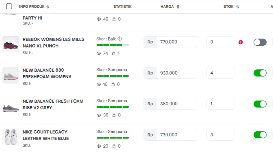 Mengedit stok produk di marketplace 1 HARI BERES