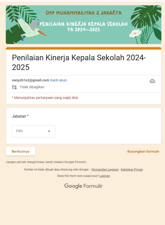 Jasa input data online formulir Google untuk penilaian kinerja kepala sekolah 2024-2025.