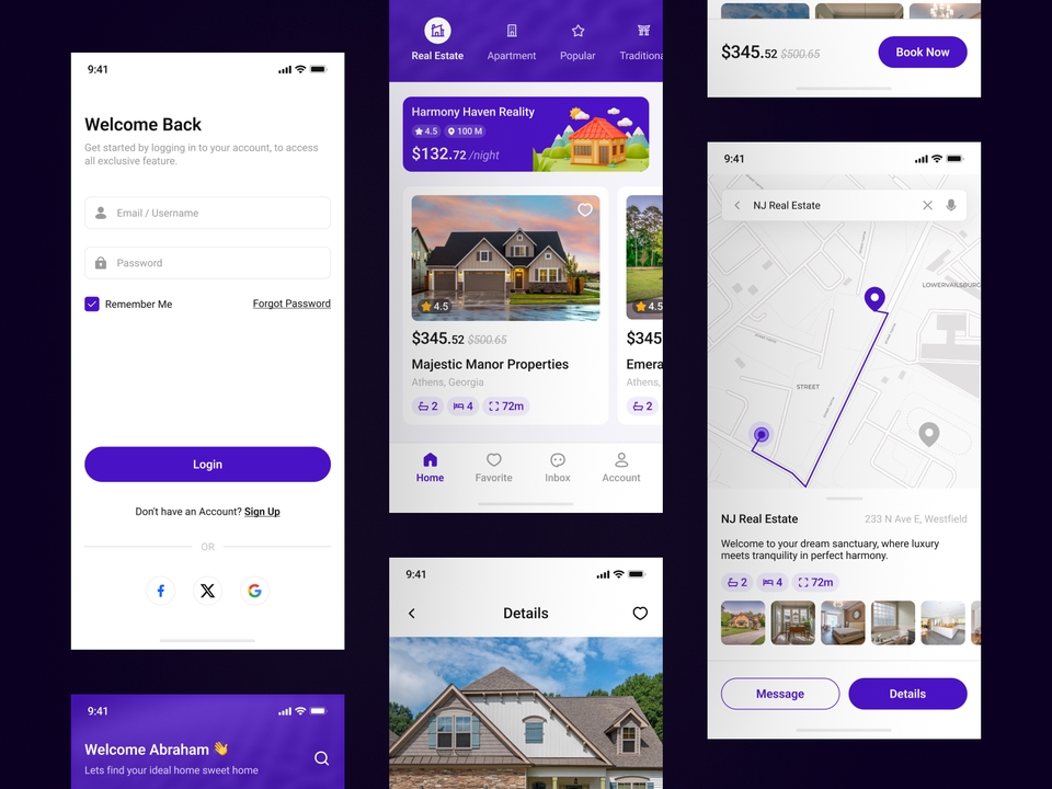 Contoh desain aplikasi mobile UI UX untuk aplikasi real estate, desain mobile UI UX untuk aplikasi property, desain aplikasi properti, desain aplikasi real estate, desain user interface aplikasi property.