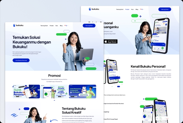 Desain UI UX aplikasi mobile Bukuku solusi keuangan pribadi dan bisnis.  UI UX website dan aplikasi mobile freelancer Indonesia.