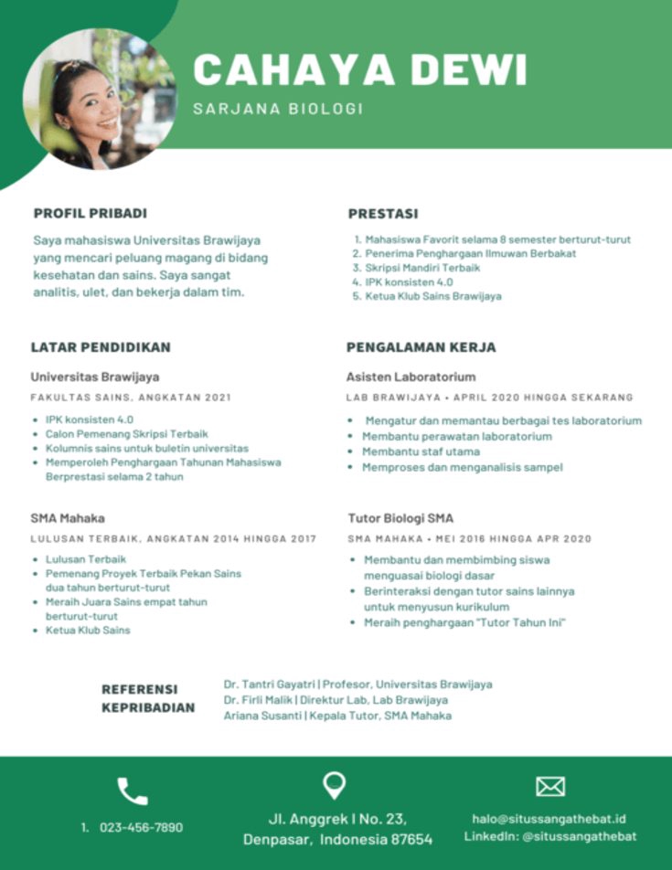 Jasa Pembuatan CV dan Curriculum Vitae, Desain CV Menarik dengan CV Unik untuk Calon Mahasiswa Biologi - Cahaya Dewi.