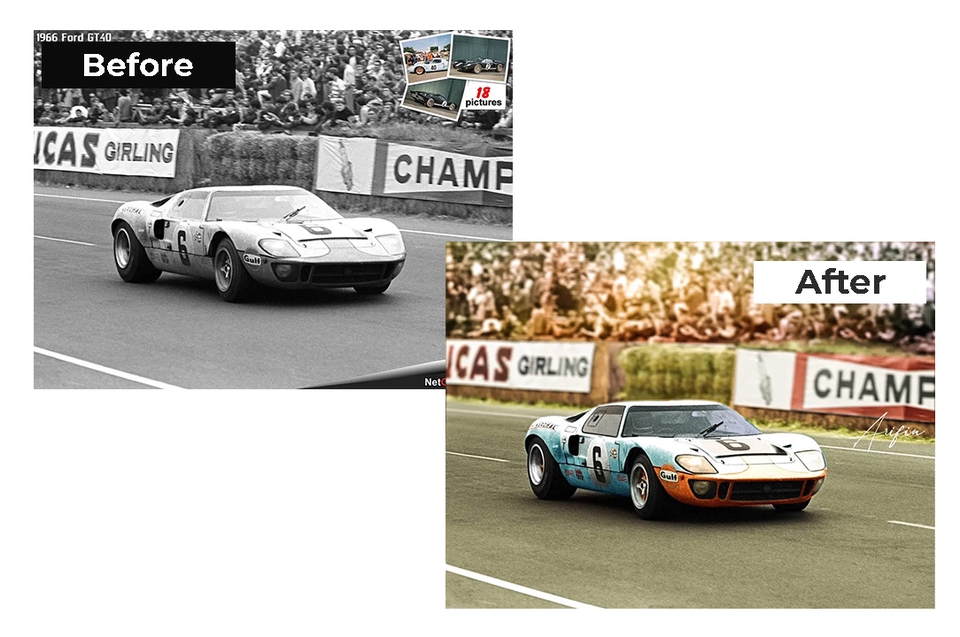 Jasa Photoshop: Edit Foto Mobil Klasik Ford GT40 Sebelum dan Sesudah