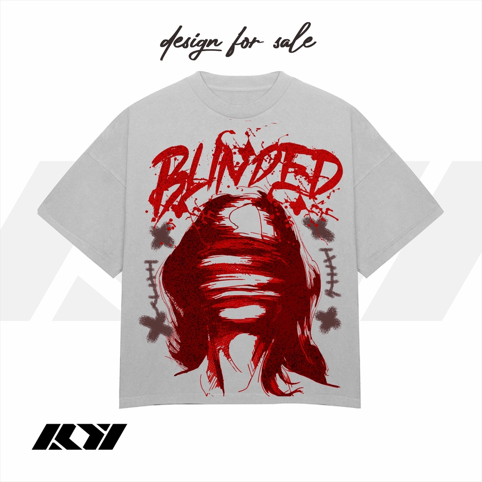 Desain kaos distro dengan gambar wajah wanita dan tulisan "Blinded". Cocok untuk kaos pria atau wanita, bisa digunakan untuk desain kaos custom, desain kaos anak, desain kaos tulisan.