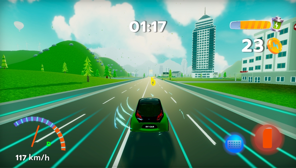 เกมนี้คืออะไร? นี่คือภาพจากเกม รับสร้างเกม ที่ดูเหมือนเกมรถแข่ง มีหน้าปัดบอกความเร็ว, ตัวจับเวลา, และคะแนน ผู้เล่นต้องเล่นเกมส์ รับสร้างเกมมือถือ, ออกแบบเกม, รับทำเกมออนไลน์! สนุกมาก. สร้างเกมออนไลน์ รับทำแอพเกม