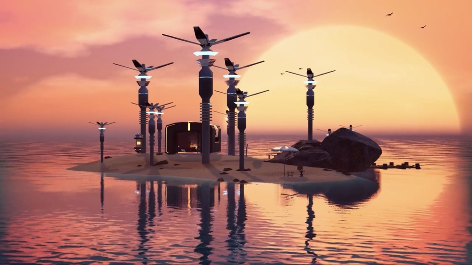 รับทำโมเดล3D เกาะอนาคต พลังงานแสงอาทิตย์