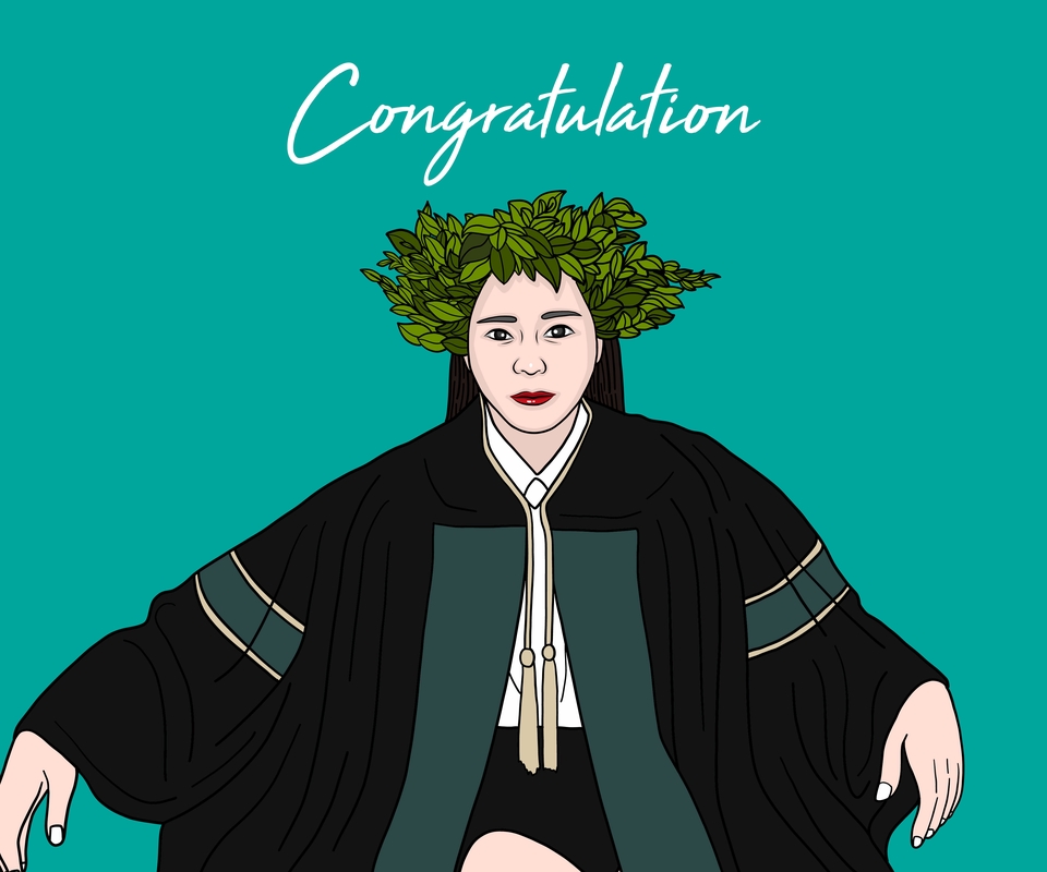 รับวาดภาพเหมือน ภาพวาด portrait ผู้หญิงใส่ชุดครุย ภาพการ์ตูนคน รับวาดรูปคน วาดภาพเหมือน งานวาดภาพ