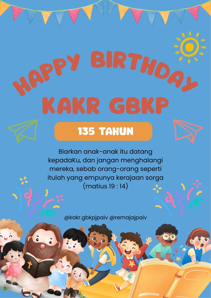 Jasa desain kartu ucapan selamat ulang tahun untuk Kakr Gbkp yang merayakan ulang tahun ke 135