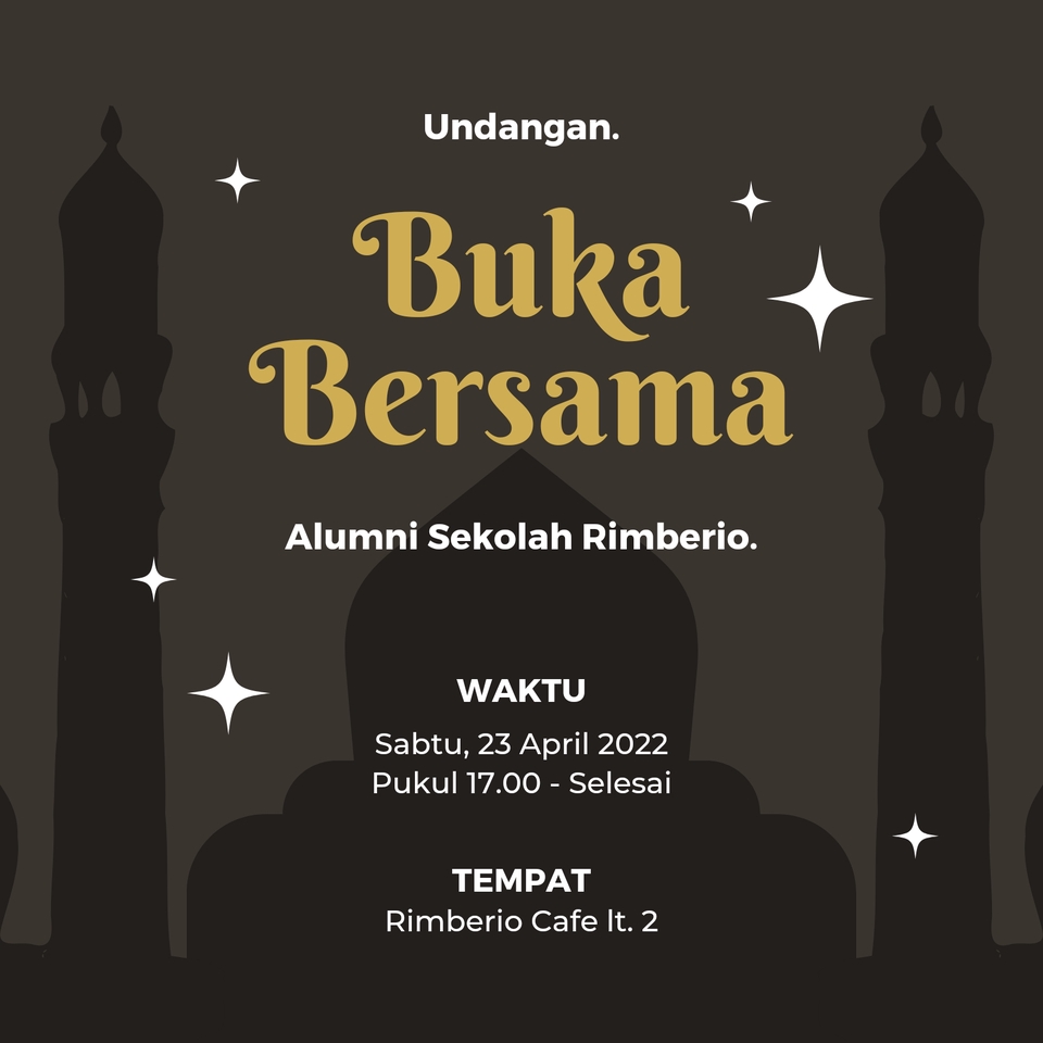 Jasa Desain Kartu Ucapan Buka Bersama Alumni Sekolah Rimberio - Sabtu, 23 April 2022, Pukul 17.00 - Selesai, Rimberio Cafe It. 2