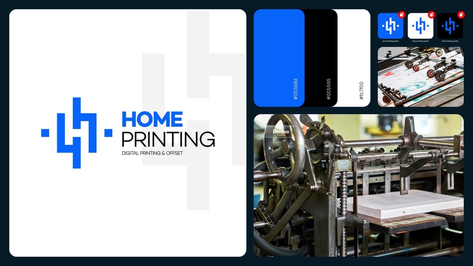 Jasa desain logo profesional dengan logo "HOME PRINTING" yang unik dan modern.
