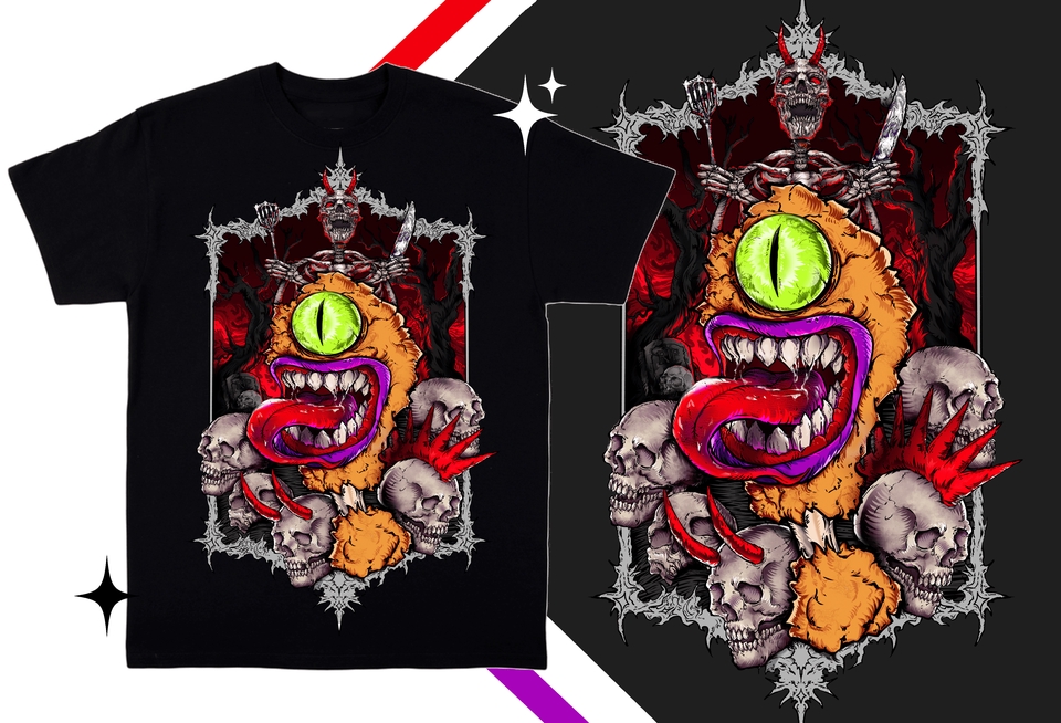 Ilustrasi kartun monster lucu dengan desain grafis, cocok untuk kebutuhan desain karakter, logo, dan kebutuhan ilustrasi lainnya.