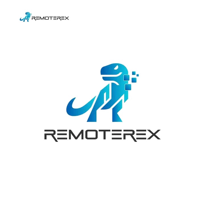 Logo Remoterex, desain logo digital biru, logo keren, desain logo perusahaan, logo freelancer, buat logo online, jasa buat logo.