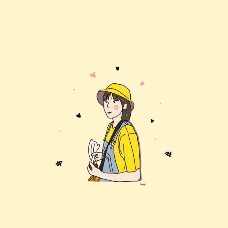รับวาดภาพประกอบ สไตล์การ์ตูนน่ารัก ผู้หญิงใส่หมวกเหลือง