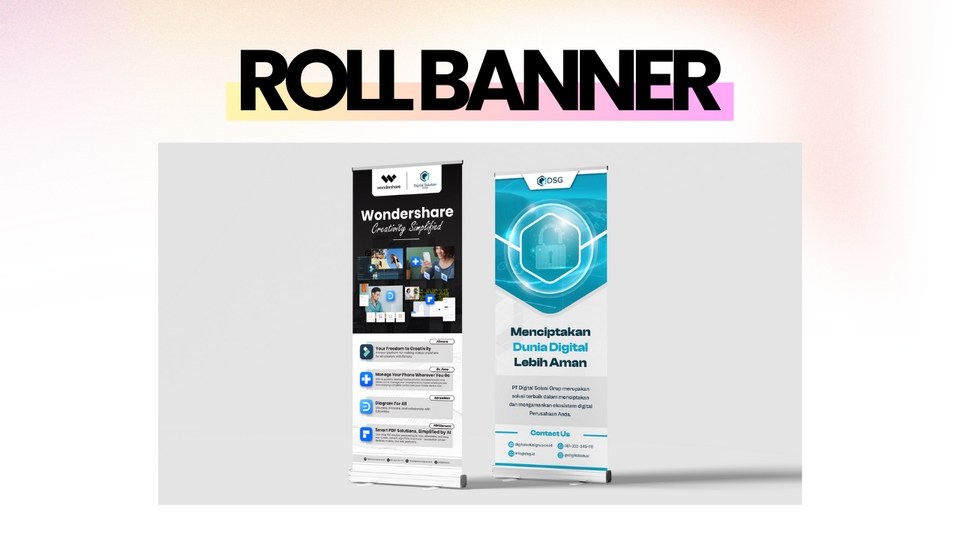 Contoh desain spanduk roll up untuk promosi jasa desain digital printing