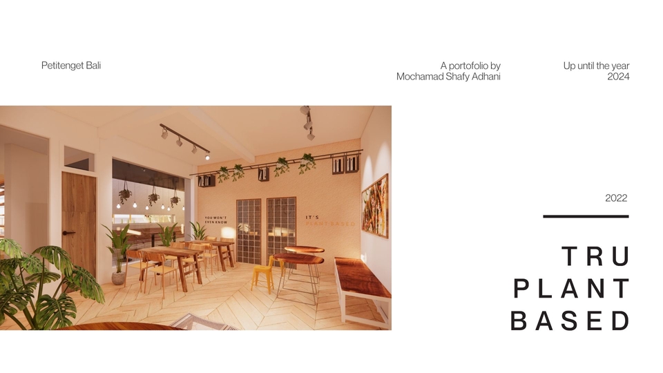 Desain interior cafe minimalis dengan konsep plant based, cocok untuk jasa desain interior cafe.