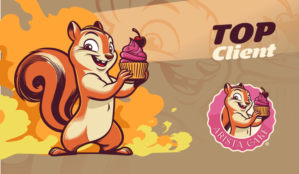Desain logo lucu dan profesional dengan gambar tupai memegang kue, cocok untuk desain logo bisnis kuliner.