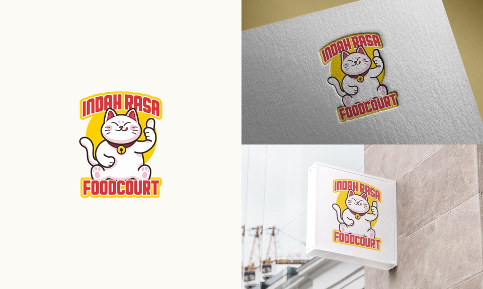 Jasa desain logo foodcourt dengan desain kucing lucu dan minimalis, cocok untuk restoran dan warung makan.