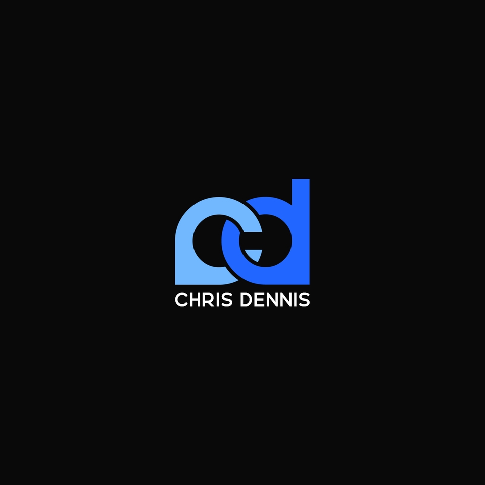 Logo desain CD dengan warna biru, desain logo untuk perusahaan atau bisnis dengan nama Chris Dennis.