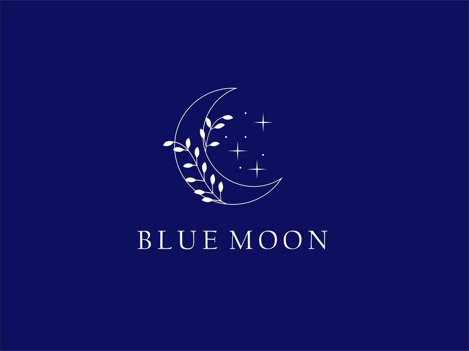 Desain logo Blue Moon dengan gambar bulan sabit dan bintang, cocok untuk bisnis yang membutuhkan logo elegan dan modern.