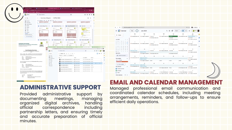 Jasa asisten virtual: manajemen email dan kalender, dukungan administratif.