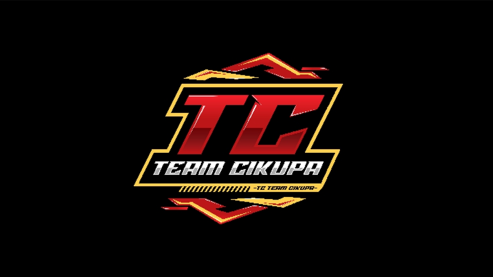 Jasa desain logo profesional untuk tim esports "TC" - Team Cikupa, dengan warna merah dan kuning yang mencolok.