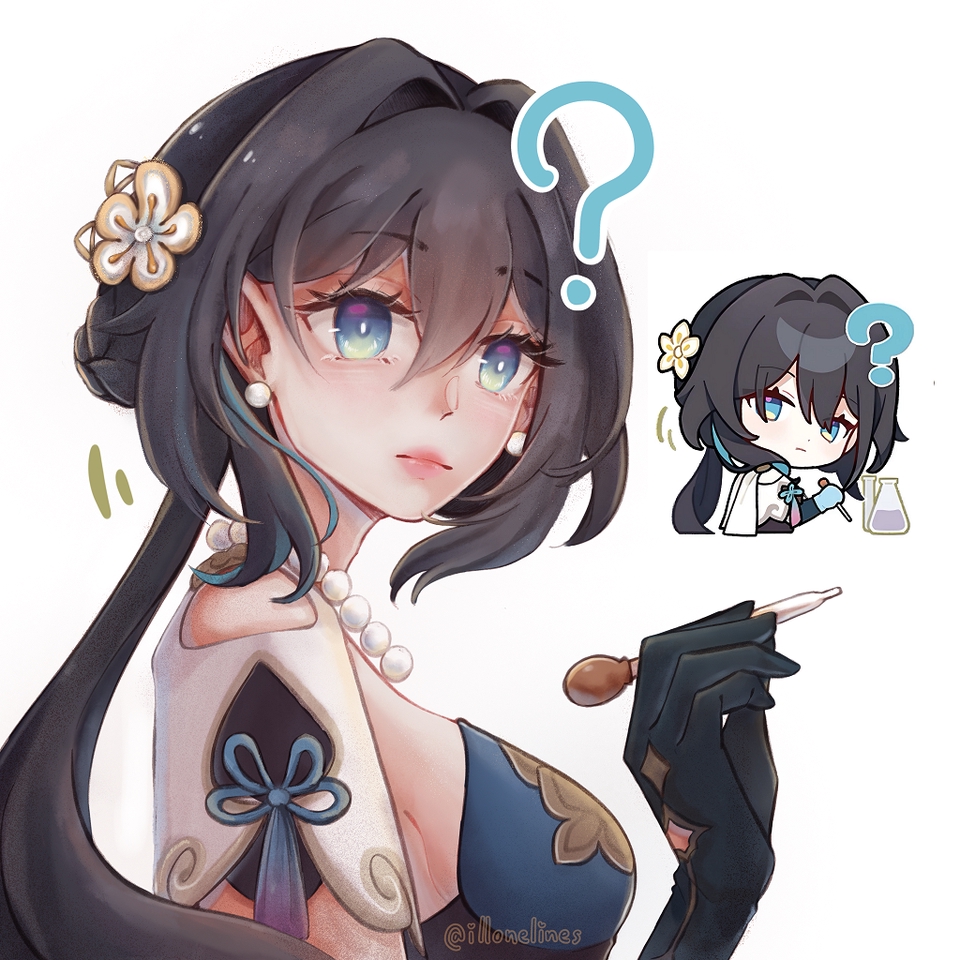 รับวาดรูปการ์ตูนอนิเมะ หญิงสาวผมดำ ใส่ชุดสวย น่ารัก