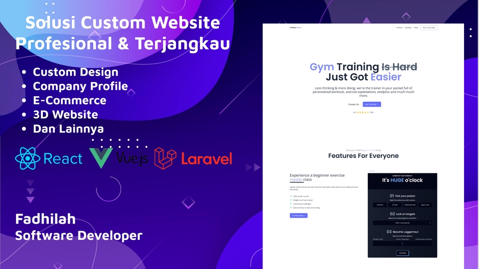 Solusi Website Custom Murah dan Berkualitas: React JS, Next JS, Vue JS, Web3 & Laravel