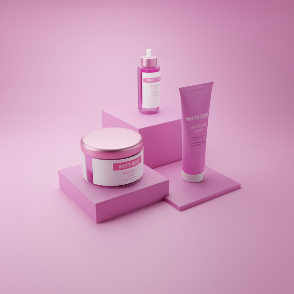 Jasa Desain Interior 3D dengan mockup produk kosmetik