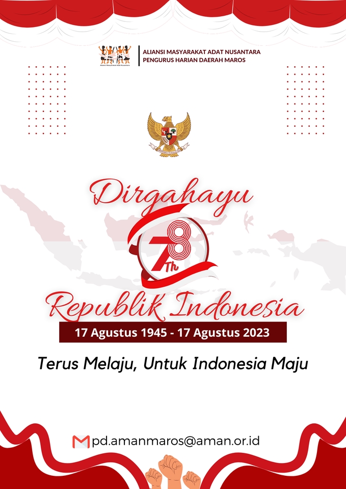 Desain Spanduk HUT Kemerdekaan Republik Indonesia ke 78 tahun, 17 Agustus 1945 - 17 Agustus 2023, dengan tema Dirgahayu Republik Indonesia, Terus Melaju Untuk Indonesia Maju.