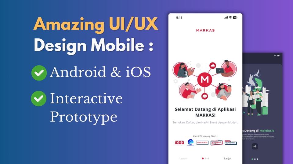 Desain UI UX mobile aplikasi Android dan iOS, contoh tampilan desain aplikasi  dengan desain user interface user experience modern dan interaktif  -  fitur  membuat desain mockup.