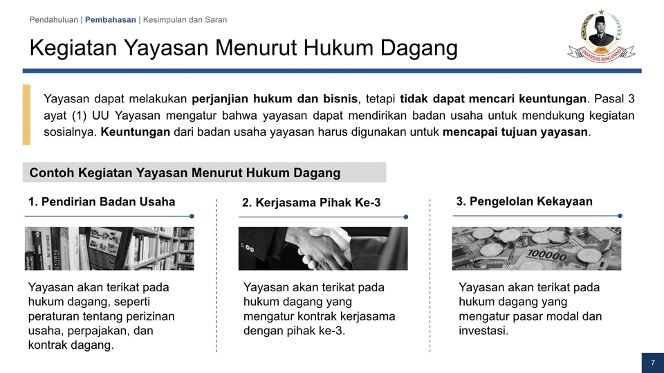 Jasa pembuatan presentasi powerpoint untuk kegiatan yayasan sesuai hukum dagang di Indonesia.