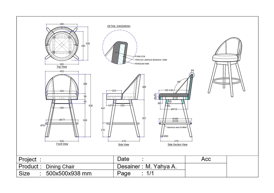 Desain kursi makan kayu minimalis dengan sandaran dan kaki kayu