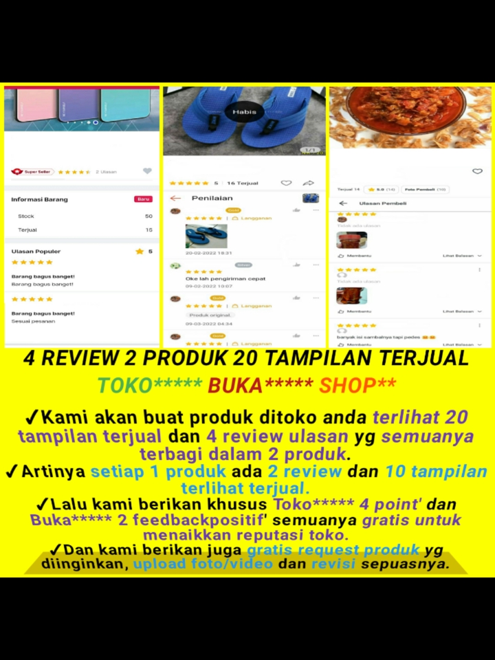 Memberi Review - jasa ulasan review dan tampilan produk terlihat terjual shopee, tokopedia, bukalapak - 2