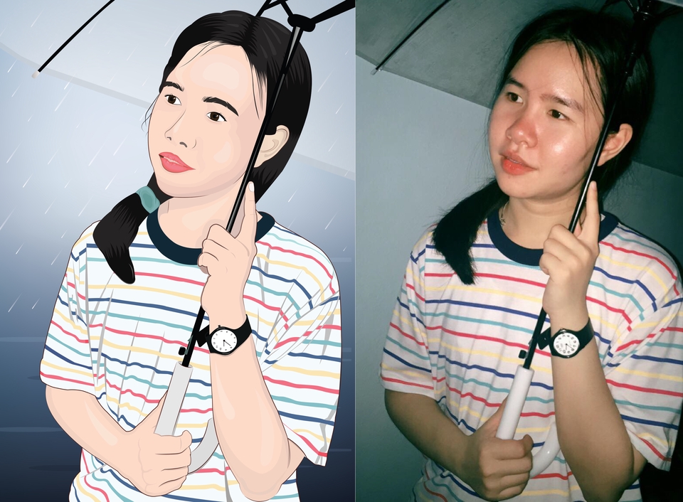 รับวาดภาพเหมือน ภาพวาดสีน้ำมัน ดิจิตอล ผู้หญิง ยิ้ม ใบหน้า