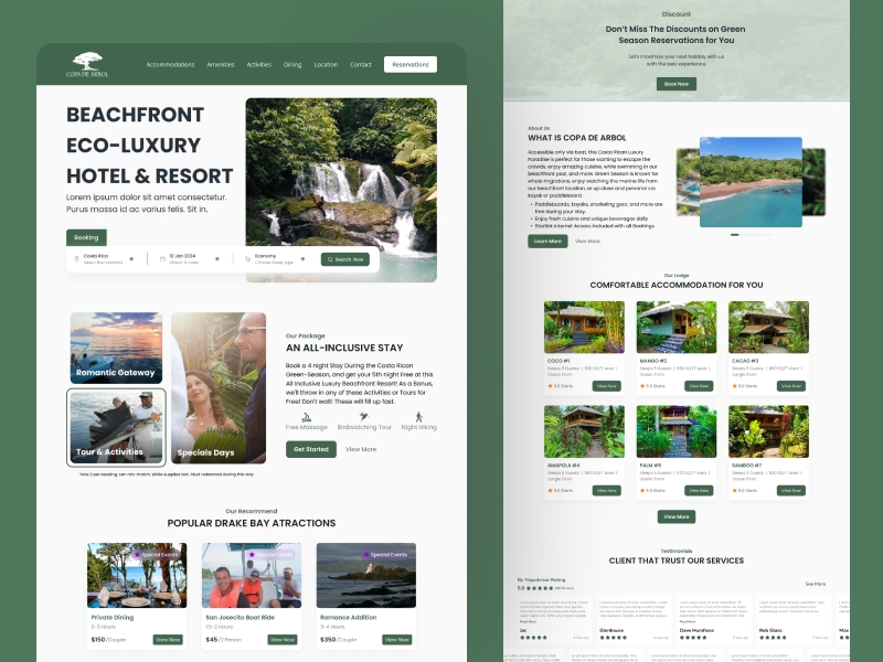 Desain UI UX website hotel dan resor di depan pantai, dengan desain web yang menarik dan user interface yang ramah, untuk  meningkatkan pengalaman pengguna dan penjualan online.