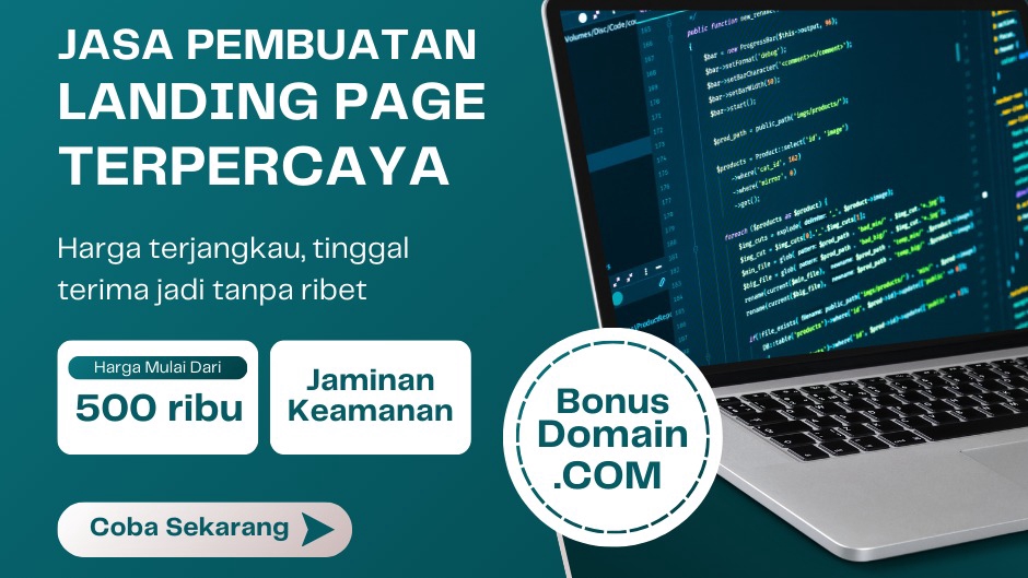Jasa pembuatan website profesional dan terpercaya dengan harga mulai 500 ribu, bonus domain .COM, jaminan keamanan, dan web responsive.