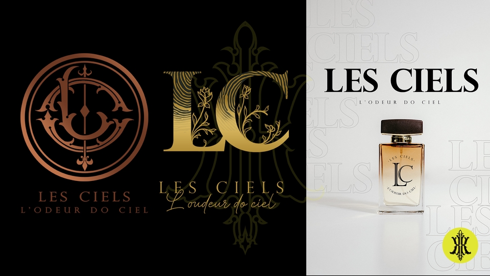 Jasa Desain Logo Perusahaan dengan konsep minimalis dan elegan, logo "Les Ciels" dengan tagline "L'Odeur Do Ciel" cocok untuk bisnis parfum atau aroma terapi.