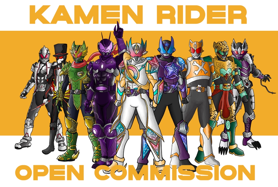 Jasa desain karakter kartun, desain karakter Kamen Rider untuk game dan vtuber.